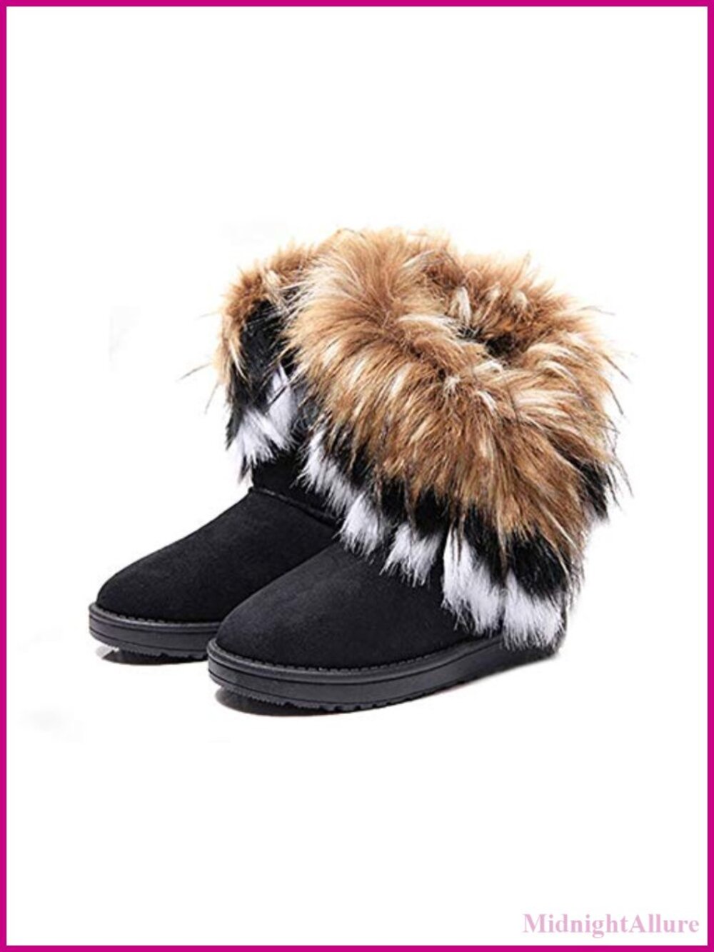 Faux Suede Faux Fox Fur Tassel Winter Snow Ankle Boots Pull On